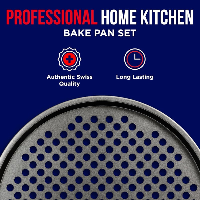 BAKKENMASTER Non-Stick Pizza Pan with Holes - 13-Inch Perforated Pizza Crisper Carbon Steel Pizza Pan - 1 Round Pizza Trays PFOA PFOS and PTFE Free - Image 4
